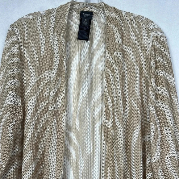 Chico’s Travelers Collection WheatMesh Open Front Cardigan Jacket Sonora Sand L - Picture 5 of 12